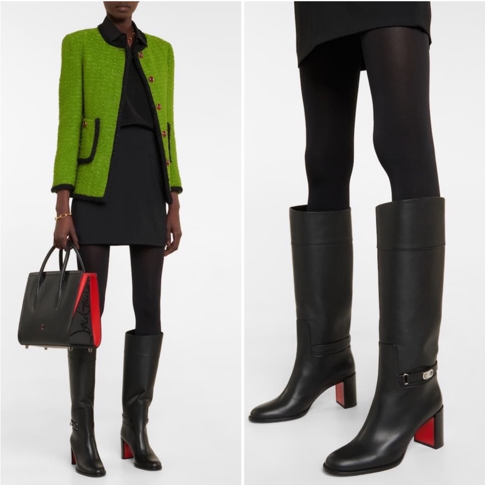 Christian Louboutin Black Lock 70 Leather Knee-high Boots Tall Block heel 36
